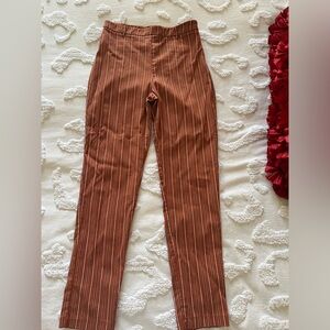 Sienna/ burnt orange with blue and white pinstripes skinny pants
